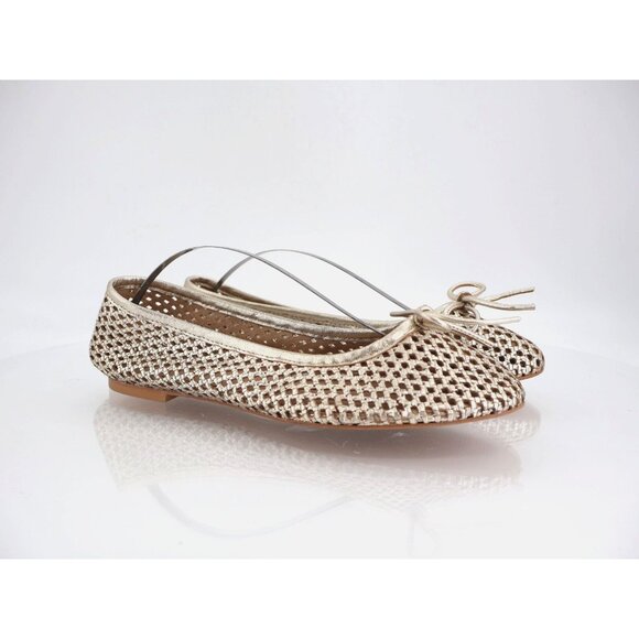 Bruno Magli Janina Ballet Flats Womens SIze 39 9 M Gold Perforated Leather Bow - Picture 1 of 11